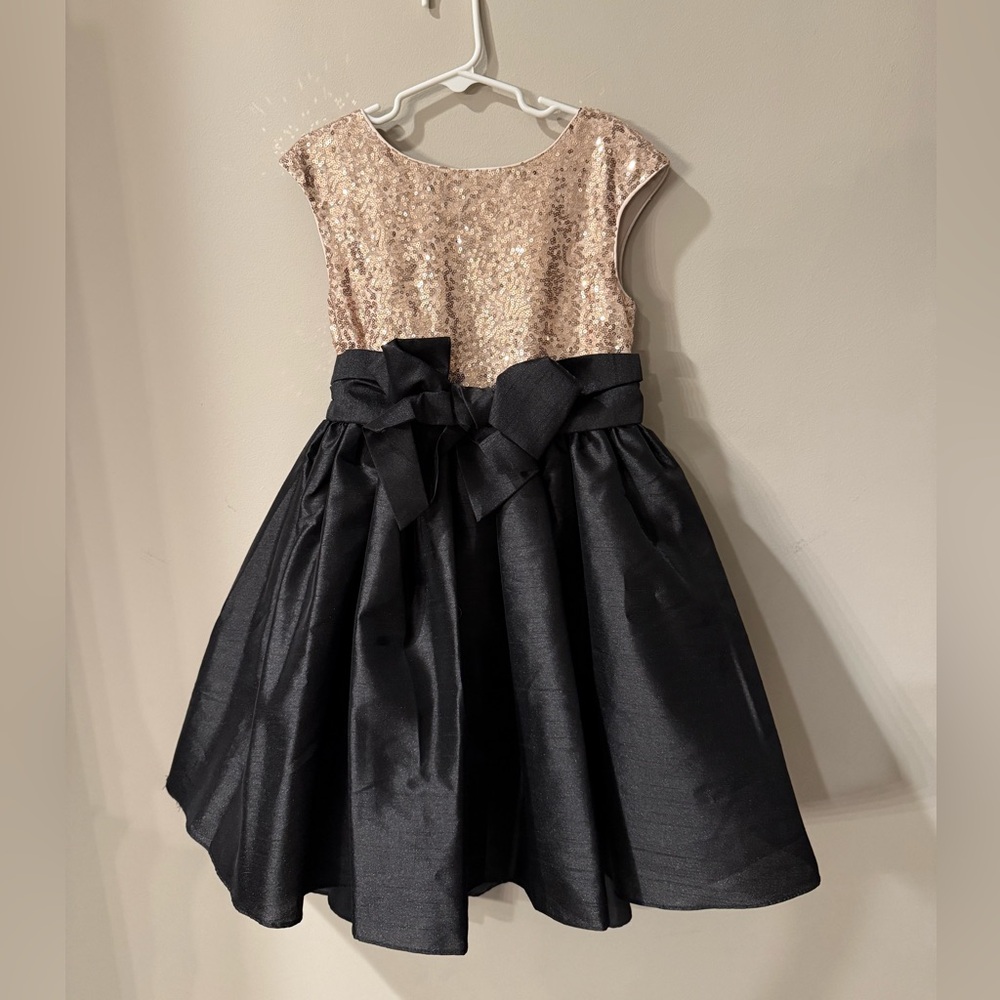 Pippa & Julie Gold Sequin Black Bow Dress